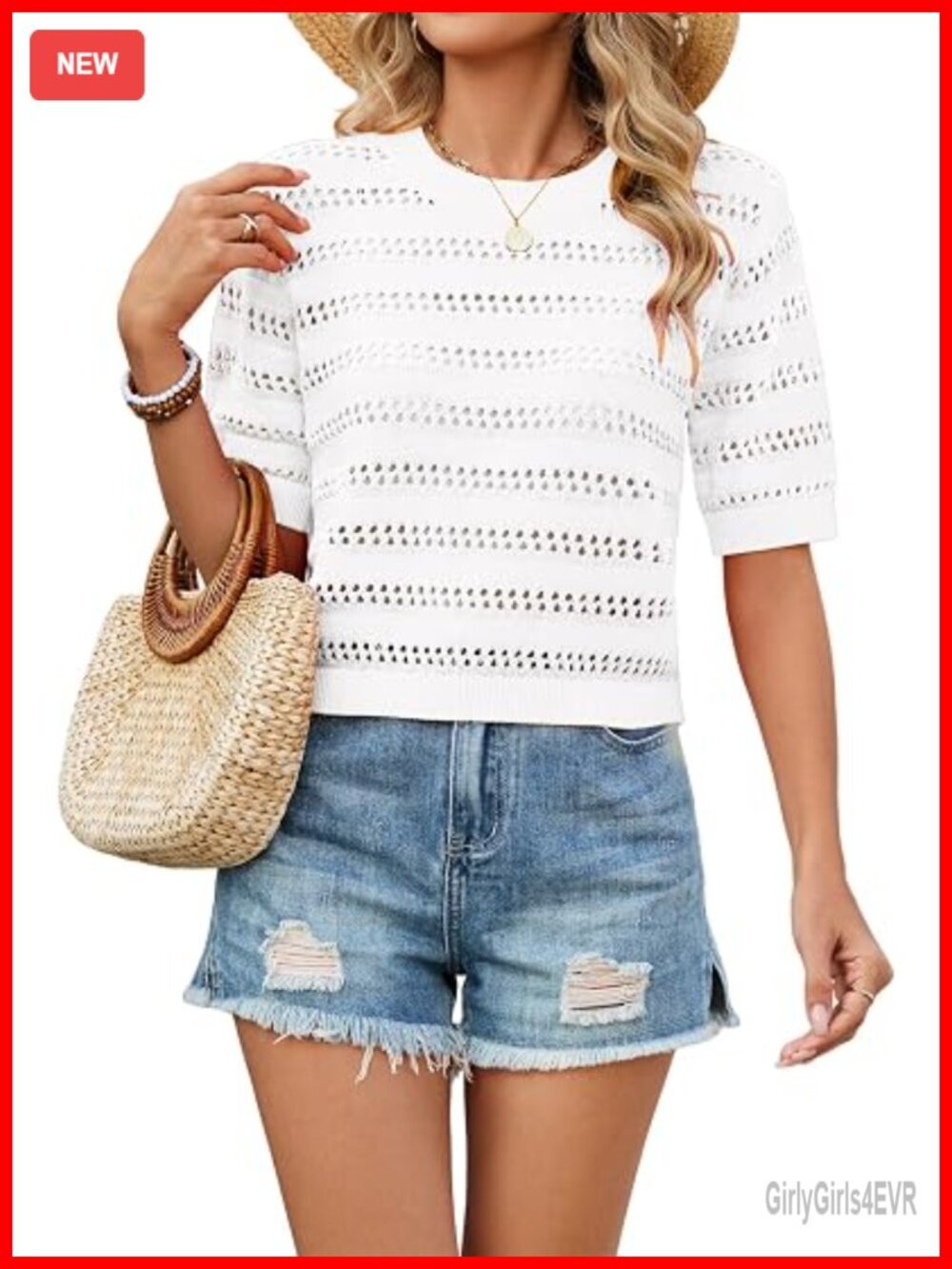 Women's Crochet Crop Pullover Sweater Short Sleeve Hollow Out Beach Cover Up